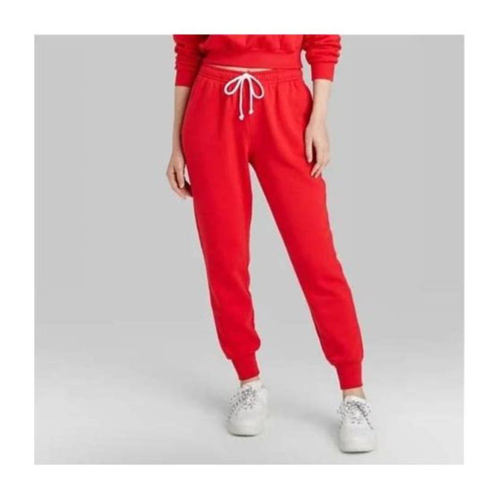 Wild Fable Women's High-Rise Jogger Sweatpants with Pockets Red NWT